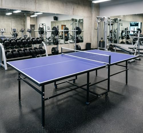 8.5x4.3ft Foldable Mid-Size Table Tennis Table Set with Net, Paddles & Balls - Portable Indoor Ping Pong Table for Home & Office - color: Blue