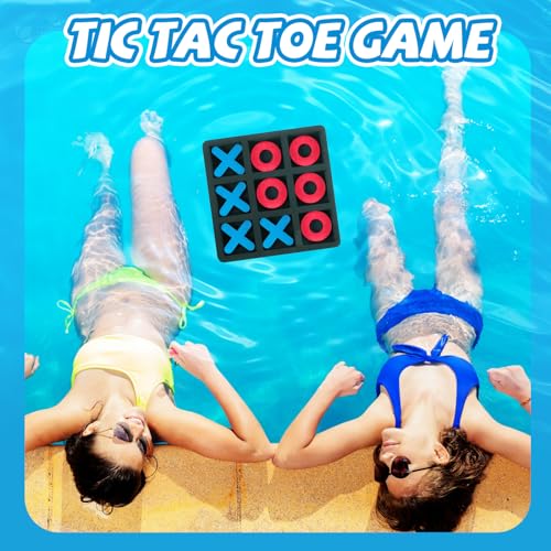 Liliful Large Floating Tic Tac Toe Board Game, 12''x12'' Waterproof EVA Foam Pool Board with Floating X and O Pieces, Pool Fun Party Game for Kids Adults Family Outdoor Beach Swimming
