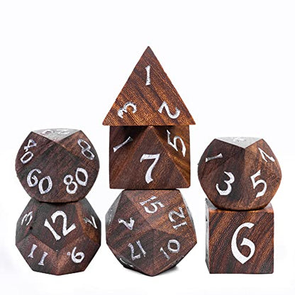 7PCS Wooden DND Dice Set, Red Sandalwood D&D Dice with Metal Box for Role Playing Games, d and d Gifts - color: Red Sandalwood