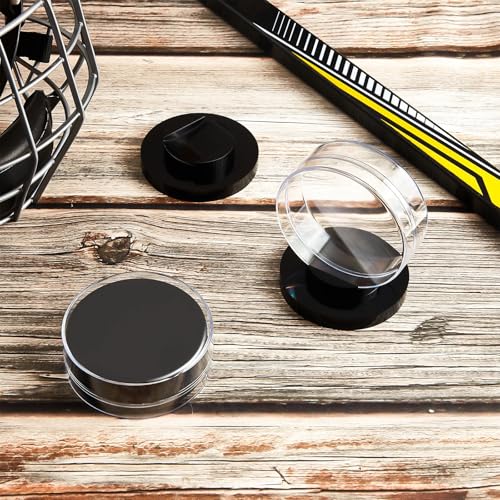 Taiyin Hockey Puck Display Case Acrylic Clear Puck Holder with Shell Base Hockey Display Stand Autographed Souvenir Memorabilia for Enthusiasts Collection - color: Clear, Black