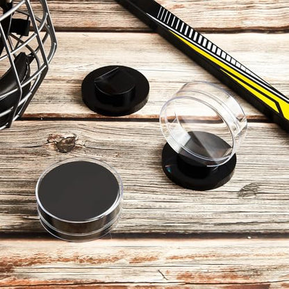Taiyin Hockey Puck Display Case Acrylic Clear Puck Holder with Shell Base Hockey Display Stand Autographed Souvenir Memorabilia for Enthusiasts Collection - color: Clear, Black