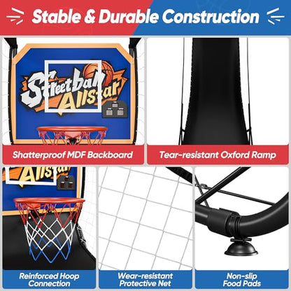 F2C Foldable Electronic Arcade Basketball Game with Electronic Scorer & Buzzer - Ideal Indoor Single Shot Basketball Fun for Adults and Kids, Comes with 3 Basketballs & Pump