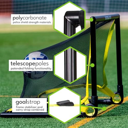 BazookaGoal Original Solid Frame Pop Up Goal - Folding Mini Soccer Goal for Kids and Adults - Portable Goal Post - Easy to Set-up & Steady - Single Unit (1 Goal Included) - size: 6 x 3 ft, style: PVC - Black