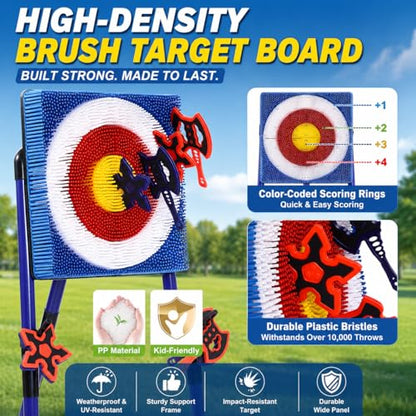 Axe Throwing Bristle Target with 4 Axes, 4 Ninja Stars and 4 Darts, Axe Throwing Game for Backyard, Indoor & Outdoor, Yard Games, Carnival Camping Games