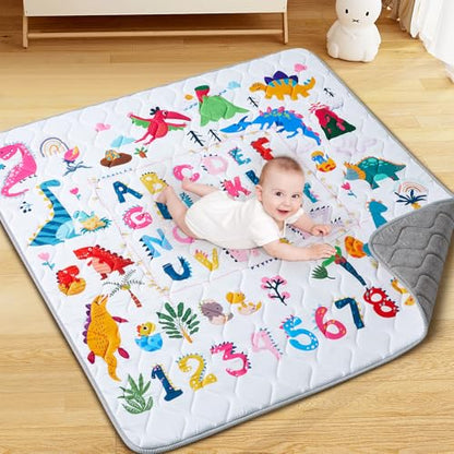 Baby Play Mat - Thicken 50x50 Inch Soft Foam Crawling Mat for Playpen & Floor, Non-Slip Waterproof Playmats for Infants & Toddlers, Portable Foldable & Machine Washable, Dinosaur & Letters - size: 50" X 50"