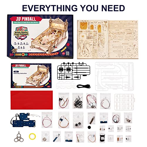 Rowood Wooden Puzzles 3D Pinball Machine Mechanical Model Wooden 3D Puzzles for Adults DIY Pinball Game Wooden Puzzle-Model Building Kits Christmas Birthday Gifts for Adult and 14+