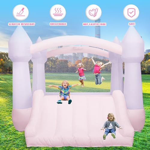 AKSPORT Inflatable Bounce House,White Castle Bounce House for Kids 3-6 Indoor & Outdoor Inflatable Bouncer House with Slide & Air Blower & Balloons for Kids Birthday Party,Wedding Party - style: 11.97x8.98x7.15ft-pink