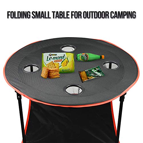 Camping Table Portable Folding Side Table with 4 Cup Holders | 600D Canvas & Steel Frame, Carry Case Included, For Outdoor Picnic, Beach, Games, Camp & Patio, Travel & Storage