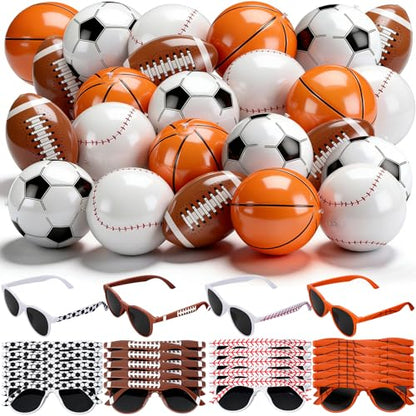 48 Pcs Inflatable Sports Beach Balls wtih Glasses for Party Favors Variety Pack Basketball, Baseball, Football, Soccer Beach Balls Sports Themed Summer Pool Birthday Decorations - style: Sports