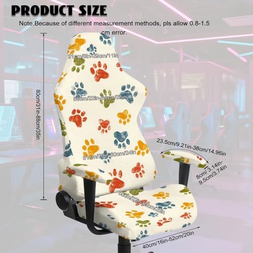 Suobstales Colorful Dog Paw Pattern Gaming Chair Covers Slipcovers, Stretch Removable Washable Computer Reclining Gaming Chair Protector Slipcovers with Armrest Cover (No Chairs) - color: Colorful Dog Paw