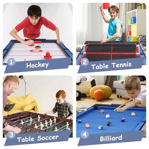 RAYKEEP 54" 4-in-1 Swivel Multi-Game Table -Combo Game Table Set for Kids, Adults - Indoor and Outdoor Arcade Sports Table - Air Hockey, Billiards, Foosball, Ping Pong for Home, Game Room