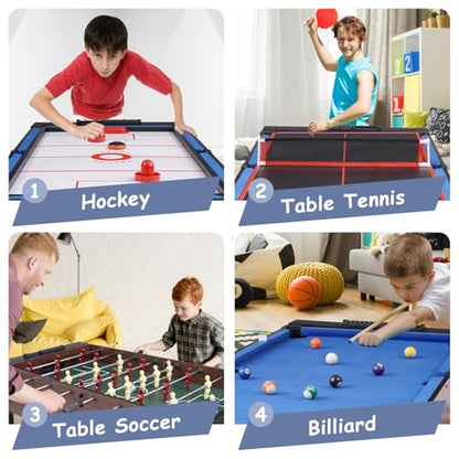 RAYKEEP 54" 4-in-1 Swivel Multi-Game Table -Combo Game Table Set for Kids, Adults - Indoor and Outdoor Arcade Sports Table - Air Hockey, Billiards, Foosball, Ping Pong for Home, Game Room