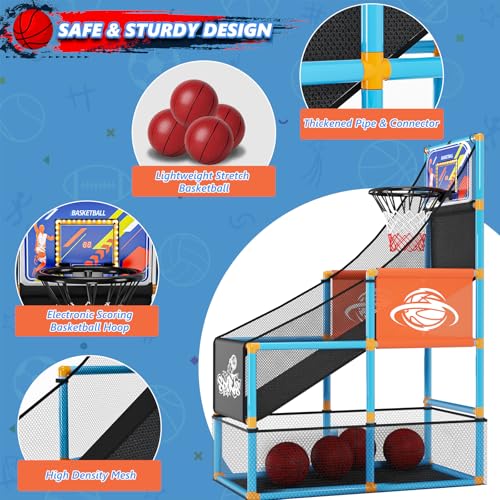 Handwell Arcade Basketball Game Set with Electronic Scoreboard&LED Light: Carnival Games Boy Toys Basketball Hoop Indoor Outdoor with 4 Balls & Air Pump Ideal Sports Toy Gifts for Kids 3-12 Years Old - style: Blue Scoring Basketball Hoop