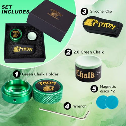 TAOM Upgrade Pool Chalk Holder Round Shaped Practical Tool Billiards Accessories Magnetic Mini Chalk Tip Case Container Round Box Billiards,Cue Tip Tool Scuffer Shaper - color: 1-Gift Set-Green with 2.0 Green