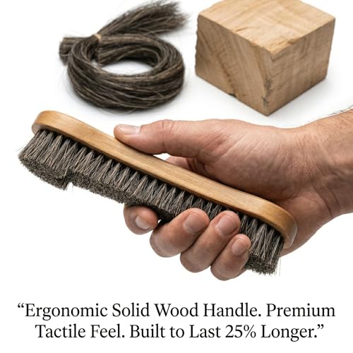 Soft Horsehair Surface Care Tool - Professional Billiard Table Cleaner with U-Shaped Dense Bristles - Ergonomic Wood Handle for Luxury Furniture, Auto Leather, Carpet and Garment Dusting (12 INCH)