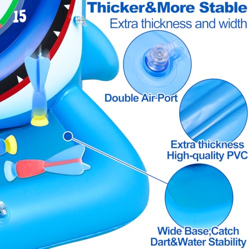 45" Large Inflatable Pool Toys Shark Dart Board with 8 Sticky Darts | Swimming Pool Floats Water Games for Adults Summer Beach Yard Outdoor Games Play Cool Party Gift