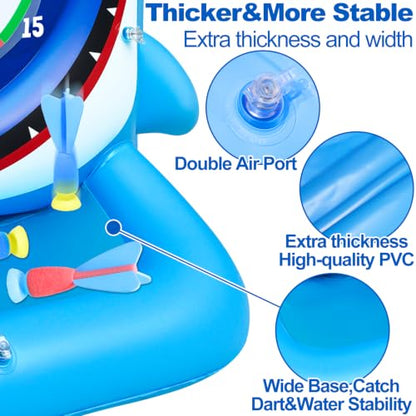 45" Large Inflatable Pool Toys Shark Dart Board with 8 Sticky Darts | Swimming Pool Floats Water Games for Adults Summer Beach Yard Outdoor Games Play Cool Party Gift