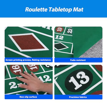 GSE Games & Sports Expert 36" x 72" Casino Layout Felt, Professional Casino Tabletop Mat for Parties, Casino Poker Game Night - style: Roulette