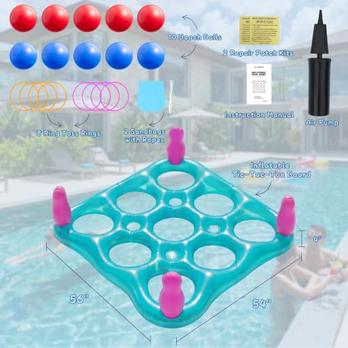 ECHTPower Tic-Tac-Toe Pool Toys Games - 2-in-1 Giant Inflatable Pool Floats with Ring Toss Set and 10 Balls, Fun Summer Party Water Beach Float Pool Game for Adults Teens Kids (Green) - color: Green