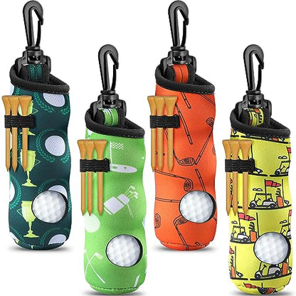 4 Pieces Golf Tee Holder Golf Ball Carry Bag Pouch Ball Holder Keychain Belt Clip Gifts Accessories - color: Orange, Yellow, Green