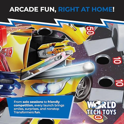 World Tech Toys Transformers Tabletop Pinball Game – Kids Mini Arcade Toy with Launcher & Metal Ball – Hasbro Licensed – Gift for Ages 3+