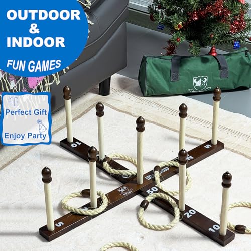 Wooden Ring Toss Game, Rings Throwing Game with Carry Case