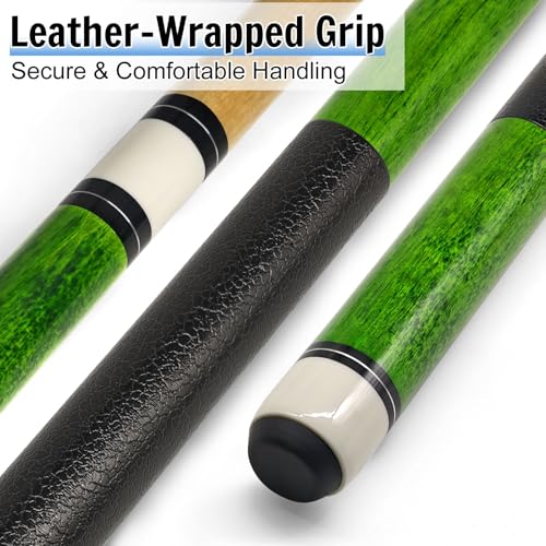 Pool Cue Sticks 4-Pack, 58 Inch Billiard Cues for Home & Bar Play, Solid Maple Wood Pool Sticks with 12.5mm Multi-Layer Leather Tip, Leather Grip, Digital Printed Butt (20oz Each)