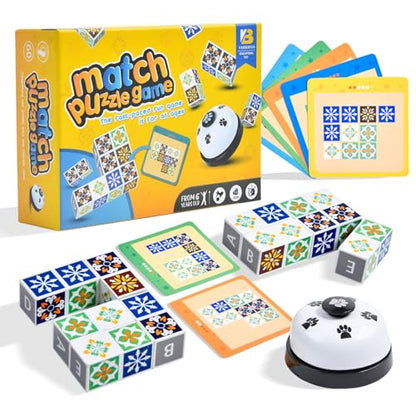 varbertos Wooden Matching Game Puzzle Games, Pattern Block Match Puzzles Building Cubes with Bell for Kids and Adults Toys Board Games for Family Night