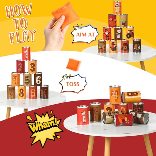 HyDren 13 Pcs Christmas Carnival Can Bean Bag Toss Games for Kids Adults Throwing Can Game for Birthday Family Festive Holiday Homeschooling Backyard Indoor Outdoor Supplies - style: Thanksgiving