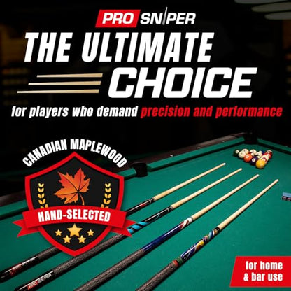 Prosniper Premium Pool Sticks Set of 4 | 58-Inch, 19-Oz Canadian Maple Pool Cue with Low-Deflection Shaft & 4 Extra Chalks | Pro-Grade Billiard Cue for Home & Bar Play - color: Multicolor