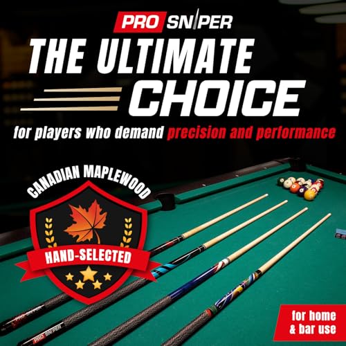 Prosniper Premium Pool Sticks Set of 4 | 58-Inch, 19-Oz Canadian Maple Pool Cue with Low-Deflection Shaft & 4 Extra Chalks | Pro-Grade Billiard Cue for Home & Bar Play - color: Multicolor