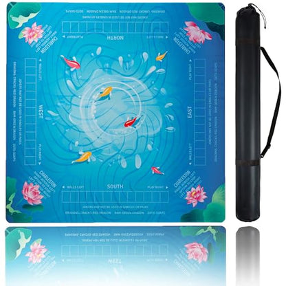 Mahjong Mat for Table,CUFURNIX 31.5''x31.5'' Non-Slip & Noise Reduction Mahjong Mat with Rules,Mah Jongg Gift with Carrying Bag for Poker,Board Games,Dominoes,Cards & Tile Games (Blue-Green) - color: Blue-green