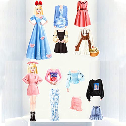 Magnetic Princess Dress Up Paper Doll Pretend Play Toys Magnet People Clothes Puzzles Game for 3+ Year Old Girls Toddler,Preschool Learning Created Imagine Set Birthday Gift (B Set) - style: B Set