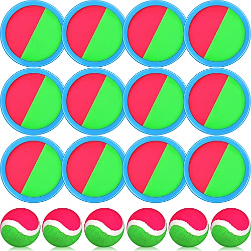Charniol Kids Toys Toss and Catch Game Set Beach Game Outdoor Ball Sports Games Toss and Catch Ball Nylon Toys for Kids Adults(Pink, Green,Light Blue,12 Paddles 6 Balls) - color: Pink, Green,light Blue