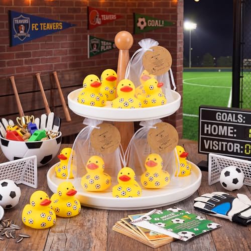 Amyhill 24 Sets Mini Soccer Rubber Ducks Gifts Sport Party Favors Tabletop Decoration for Coach Team Gifts Club Gift Player Team Events Decorations Birthday Party Supplies - style: Soccer