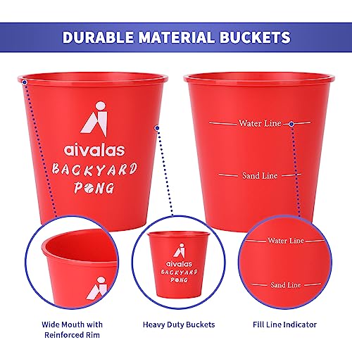 Aivalas Yard Pong Outdoor Games, Giant Yard Games Set with 12 Buckets and Balls for Adults and Family, Toss Game Throwing Games for Beach, Camping, Lawn and Backyard - color: Red/Black