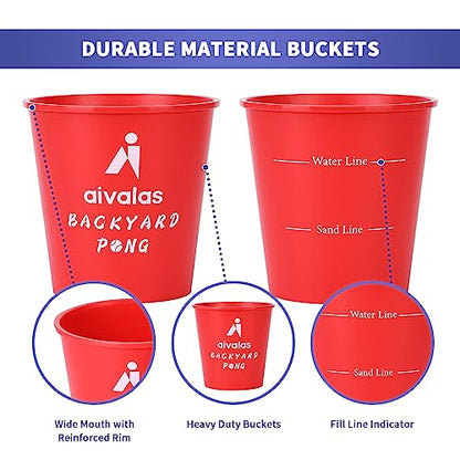 Aivalas Yard Pong Outdoor Games, Giant Yard Games Set with 12 Buckets and Balls for Adults and Family, Toss Game Throwing Games for Beach, Camping, Lawn and Backyard - color: Red/Black