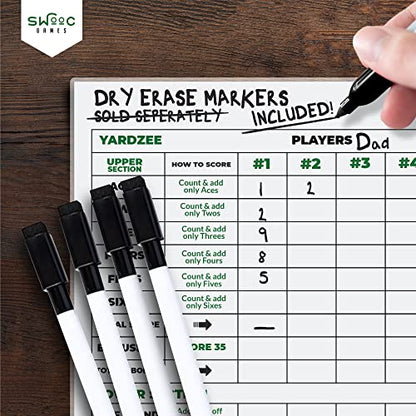 SWOOC Games® - 5 Big Premium Laminated Yardzee & Farkle Score Cards (11.5in x 8in) with Rules - Large Reusable Dry Erase Pads for Giant Outdoor Dice - style: Score Cards + Markers (5 Pack)