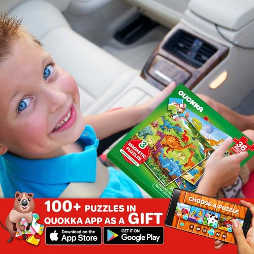 QUOKKA Magnetic Puzzles for Kids Ages 4-6 – 36 Pieces Sudoku Toddler Puzzles Ages 2-4 – Travel Games for Kids 3-5 – Jurassic Toddler Travel Toys – Car Airplane Road Trip Games for Boys & Girls - style: 9. DINO 36 PCS