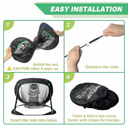 SENSECLUB Foldable Chipping Net & Floating Green, Indoor Golf Practice Chipping Target, Backyard Golf Game & Gifts - style: Square Net +Mat +Balls