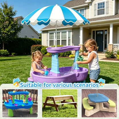 Water Table Umbrella, UV Protection Beach & Picnic Table Umbrella, Heavy Duty Portable Outdoor Shade for Sand Play, Camping, Garden & Backyard. - color: Blue-umbrella