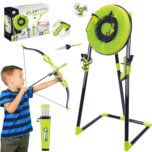 Axe Throwing Game for Backyard - Outdoor Games for Kids Adults Family - Bristle Target, Bow & Arrow, Throwing Axes, Ninja Stars Darts Includes - Archery Games for Yard Lawn Carnival - color: Green, size: 18'' Bristle Target