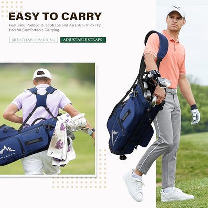uniHimal Lightweight 7-Way Golf Stand Bag for Men & Women | Carry Bag, Multiple Pockets, Dual Straps - color: blue