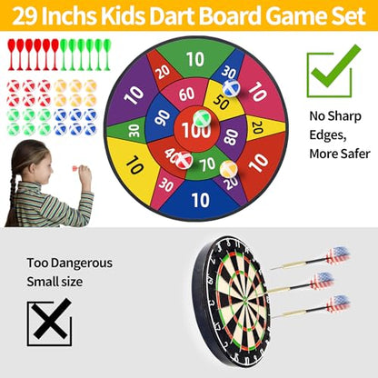 29" Large Dart Board for Kids,with 24 Sticky Balls+12 Sticky Darts,Indoor/Sport Outdoor Fun Party Play Game Toys,Birthday for 3 4 5 6 7 8 9 10 11 12 Year Old Boys Christmas Girls - style: 29in-2in1-Purple 100 Scores Target With 24 balls 12 darts