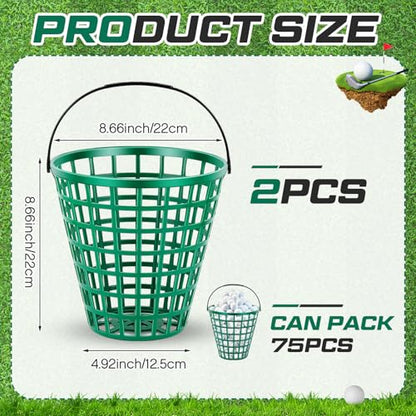 Halloscume 2 Pcs Golf Ball Basket, Small/Large Can Hold 50/75/100 Balls Golf Container with Handle Holder Contain Stadium Accessories Storage Bucket for Sport Practice (8.7 x 8.7 Inch,Green) - size: 8.7 x 8.7 Inch