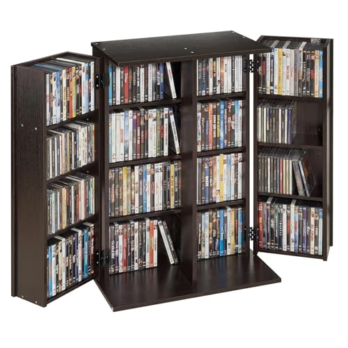 VEVOR Media Storage Cabinet, 4-Tier DVD Shelf Organizer, 24.02 x 14.49 x 33.31 in Multimedia Storage Organizer for CDs, DVDs, Books, Games, CD Shelf for Living Room, Home Office, Recording Room, Brown - color: Brown