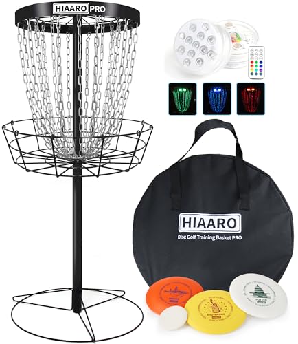 PRO Disc Golf Basket Set and Disc Golf LED Light Bundle Item