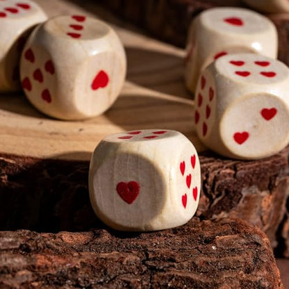 10 Pieces 16mm D6 Dice Set, Wooden Standard 6 Sided Dice Set with Leather Bag for D&D, RPG,Table Board Games or Teaching Math (Heart) - color: D6-heart