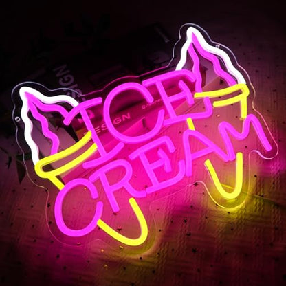 Ice Cream Neon Sign for Wall Decor, Ice Cream Led Signs for Business, USB Dimmable Milk Shakes Neon Lights for Frozen Yogurt Snack Bar Dessert Shop Kitchen Home Pub Restaurant - style: Ice Cream