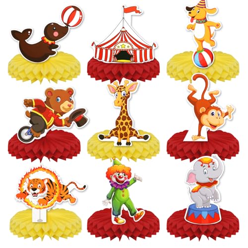 Carnival Circus Honeycomb Centerpieces, KSKSPE 9Pcs Carnival Circus Party Table Centerpieces Carnival Circus Birthday Decorations Carnival Theme Party Table Decoration for Carnival Circus Supplies